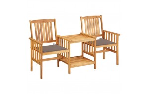  Καρέκλες Κήπου με Τραπέζι από Μασίφ Ξύλο Ακακίας και Μαξιλάρια