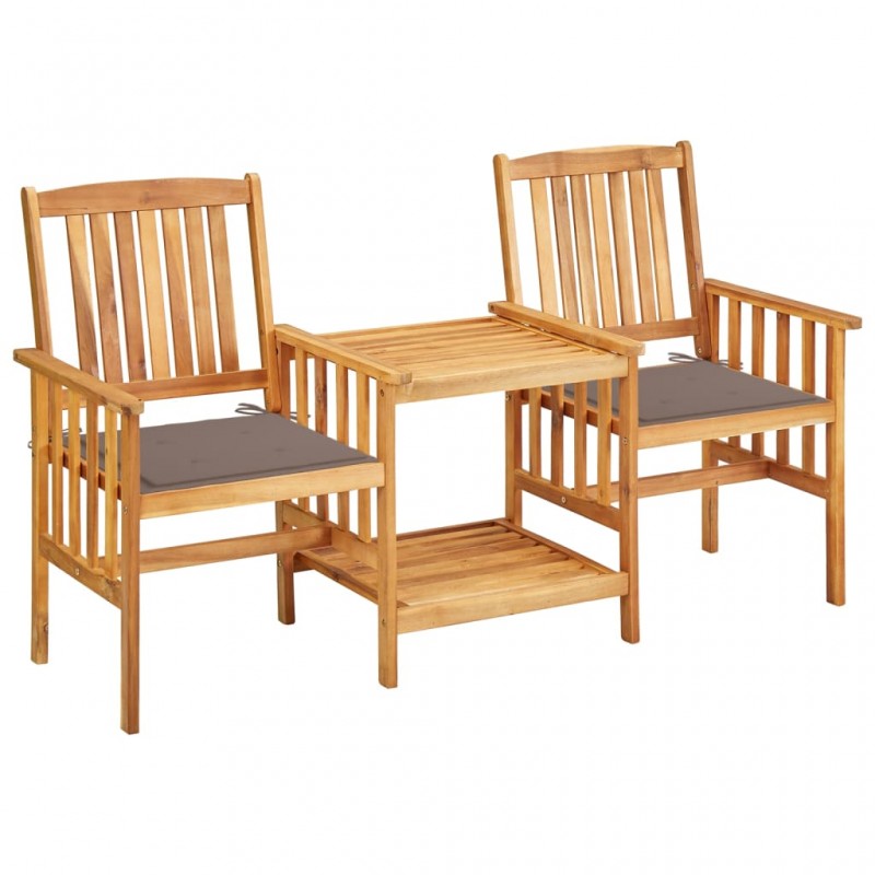 Καρέκλες Κήπου με Τραπέζι από Μασίφ Ξύλο Ακακίας και Μαξιλάρια