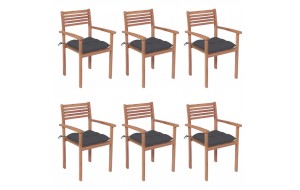 Καρέκλες Κήπου Στοιβαζόμενες 6 τεμ Μασίφ Ξύλο Teak με Μαξιλάρια