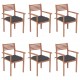 Καρέκλες Κήπου Στοιβαζόμενες 6 τεμ Μασίφ Ξύλο Teak με Μαξιλάρια