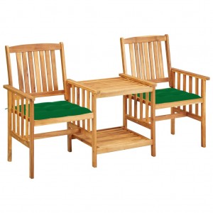  Καρέκλες Κήπου Με Τραπέζι από Μασίφ Ξύλο Ακακίας και Μαξιλάρια