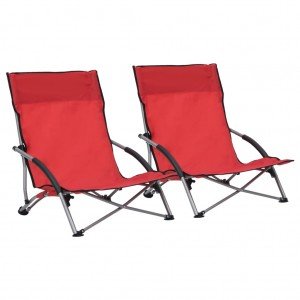  Καρέκλες Παραλίας Πτυσσόμενες 2 τεμ. Κόκκινες Υφασμάτινες