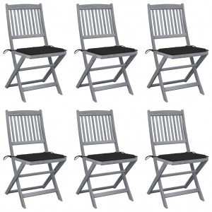  Καρέκλες Εξ. Χώρου Πτυσσόμενες 6 τεμ. Ξύλο Ακακίας & Μαξιλάρια