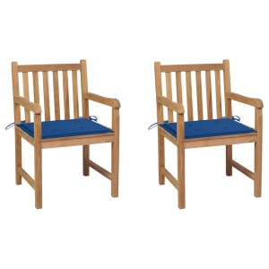 Καρέκλες Κήπου 2 τεμ. από Μασίφ Ξύλο Teak & Μπλε Ρουά Μαξιλάρια