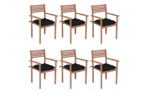 Καρέκλες Κήπου Στοιβαζόμενες 6 τεμ. από Μασίφ Ξύλο Teak με Μαξιλάρια