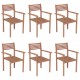 Καρέκλες Κήπου Στοιβαζόμενες 6 τεμ. από Μασίφ Ξύλο Teak με Μαξιλάρια