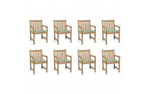 Καρέκλες Κήπου 8 τεμ. Μασίφ Ξύλο Teak & Μαξιλάρια Σχέδιο Φύλλων