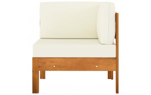 Καναπές γωνιακός από μασίφ ξύλο ακακίας με λευκά κρεμ μαξιλάρια