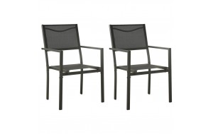 Καρέκλες Κήπου 2 Tεμ. Μαύρο και Ανθρακί από Textilene & Ατσάλι