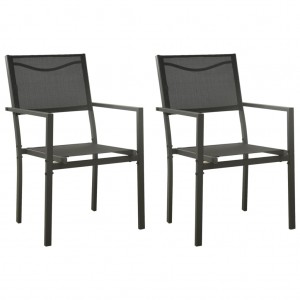 Καρέκλες Κήπου 2 Tεμ. Μαύρο και Ανθρακί από Textilene & Ατσάλι