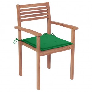 Καρέκλες Κήπου 2 τεμ. από Μασίφ Ξύλο Teak με Πράσινα Μαξιλάρια