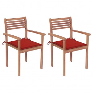 Καρέκλες Κήπου 2 τεμ. από Μασίφ Ξύλο Teak με Κόκκινα Μαξιλάρια