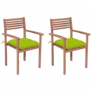 Καρέκλες Κήπου 2 τεμ. από Ξύλο Teak με Φωτ. Πράσινα Μαξιλάρια