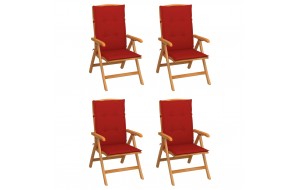 Καρέκλες Κήπου Ανακλινόμενες 4 τεμ. Μασίφ Ξύλο Teak & Μαξιλάρια