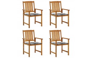 Καρέκλες κήπου 4 τεμ. Από μασίφ ξύλο ακακίας με μαξιλάρια καρώ