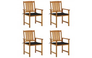 Καρέκλες σκηνοθέτη 4 τεμ. Από μασίφ ξύλο ακακίας με μαξιλάρια μαύρα