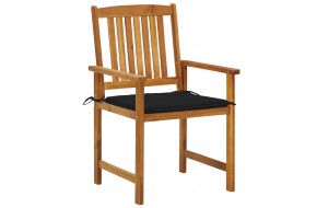 Καρέκλες σκηνοθέτη 4 τεμ. Από μασίφ ξύλο ακακίας με μαξιλάρια μαύρα