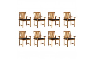 Καρέκλες κήπου 8 τεμ. Από μασίφ ξύλο ακακίας με μαύρα μαξιλάρια