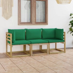 Καναπές κήπου τριθέσιος με πράσινα μαξιλάρια