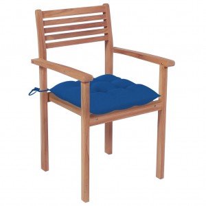 Καρέκλες Κήπου 2 τεμ. από Μασίφ Ξύλο Teak με Μπλε Μαξιλάρια