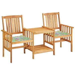  Καρέκλες Κήπου από Μασίφ Ξύλο Ακακίας με Τραπέζι και Μαξιλάρια