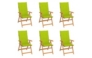 Καρέκλες Κήπου 6 τεμ. Μασίφ Ξύλο Teak με Φωτ. Πράσινα Μαξιλάρια