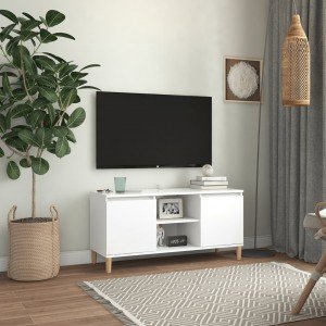  Έπιπλο Τηλεόρασης Λευκό 103,5x35x50 εκ. με Πόδια από Μασίφ Ξύλο