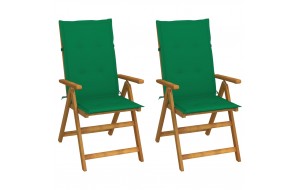 Καρέκλες κήπου ανακλινόμενες 2 τεμ. Ξύλο ακακίας με μαξιλάρια