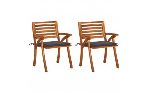 Καρέκλες τραπεζαρίας κήπου 2 τεμ μασίφ ξύλο ακακίας & μαξιλάρια