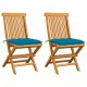 Καρέκλες κήπου 2 τεμ. Από μασίφ ξύλο teak με γαλάζια μαξιλάρια
