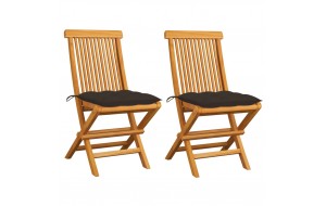 Καρέκλες κήπου 2 τεμ. Από μασίφ ξύλο teak με taupe μαξιλάρια