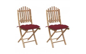 Καρέκλες κήπου πτυσσόμενες 2 τεμ. Από μπαμπού με μαξιλάρια