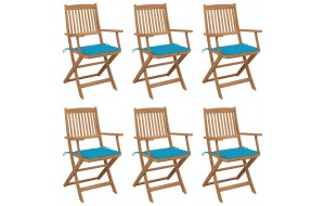Καρέκλες κήπου πτυσσόμενες 6 τεμ μασίφ ξύλο ακακίας & μαξιλάρια