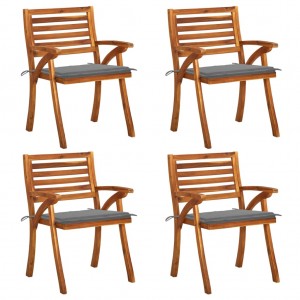 Καρέκλες κήπου 4 τεμ. Από μασίφ ξύλο ακακίας με μαξιλάρια