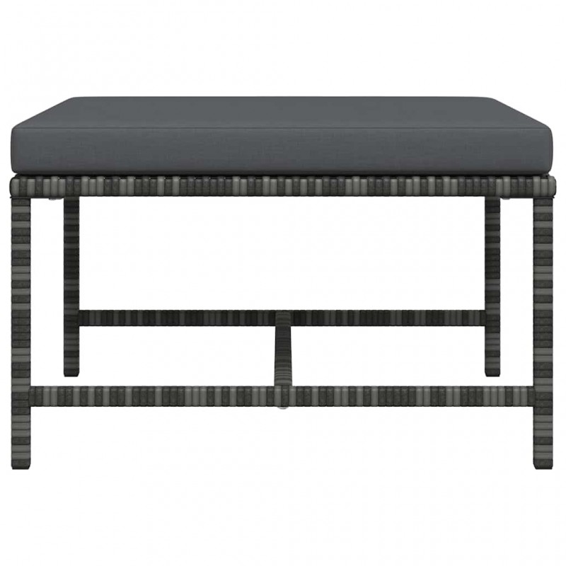 Υποπόδιο Τμηματικό Γκρι από Συνθετικό Ρατάν με Μαξιλάρι