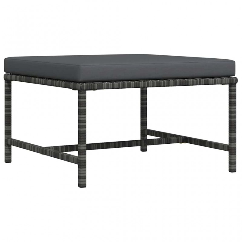 Υποπόδιο Τμηματικό Γκρι από Συνθετικό Ρατάν με Μαξιλάρι