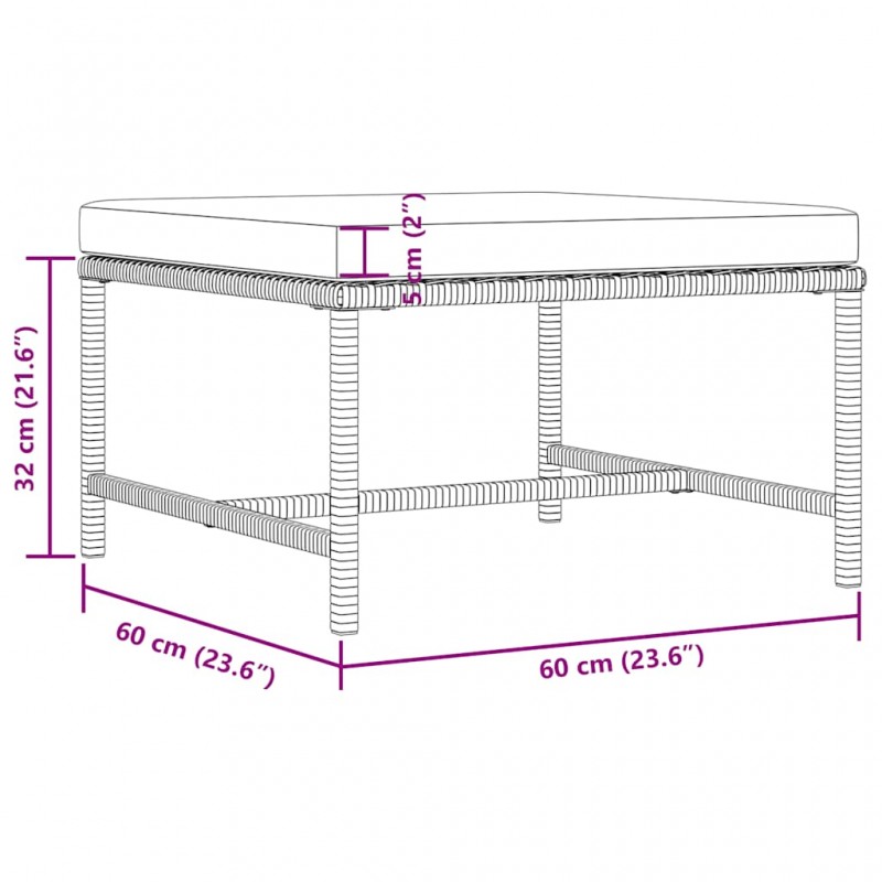 Υποπόδιο Τμηματικό Γκρι από Συνθετικό Ρατάν με Μαξιλάρι