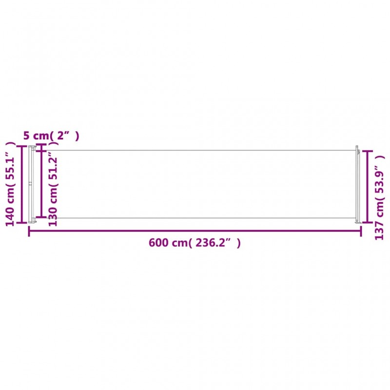 Σκίαστρο Πλαϊνό Συρόμενο Βεράντας Καφέ 140 x 600 εκ.