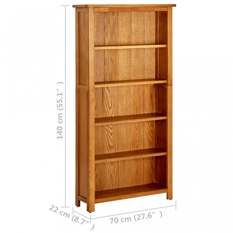 Βιβλιοθήκη με 5 επίπεδα από μασίφ ξύλο δρυός 70x22x140 εκ