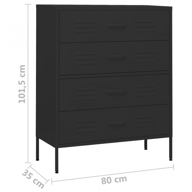 Συρταριέρα μαύρη από ατσάλι 80x35x101,5 εκ