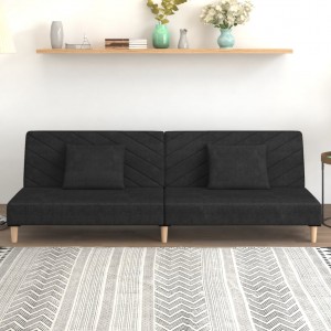 Καναπές Κρεβάτι Διθέσιος Μαύρος Υφασμάτινος με Δύο Μαξιλάρια