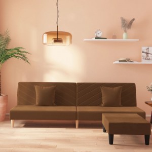 Καναπές Κρεβάτι Διθέσιος με 2 Μαξιλάρια & Υποπόδιο Καφέ Βελούδο
