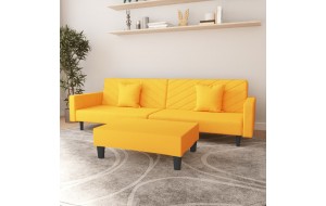 Καναπές Κρεβάτι Διθέσιος 2 Μαξιλάρια & Υποπόδιο Κίτρινο Βελούδο