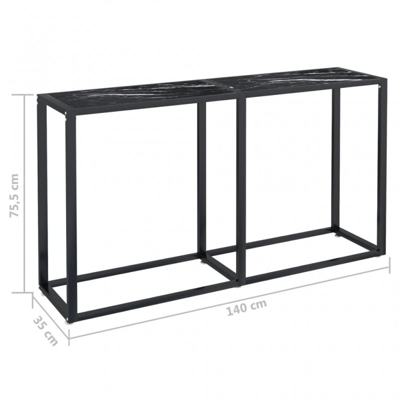 Τραπέζι Κονσόλα Μαύρο Όψη Μαρμάρου 140x35x75,5 εκ. Ψημένο Γυαλί