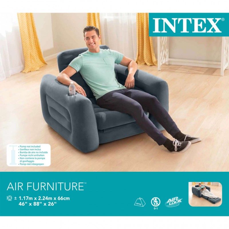 Intex Πολυθρόνα Κρεβάτι Φουσκωτή Σκούρο Γκρι 117 x 224 x 66 εκ.