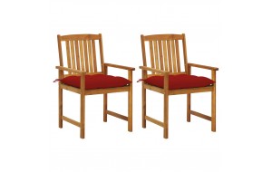 Καρέκλες Τραπεζαρίας Κήπου 2 τεμ Μασίφ Ξύλο Ακακίας & κόκκινα Μαξιλάρια