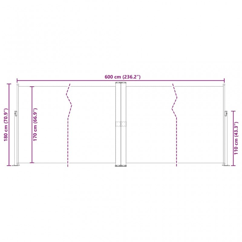 Σκίαστρο Πλαϊνό Συρόμενο Ανθρακί 180 x 600 εκ.