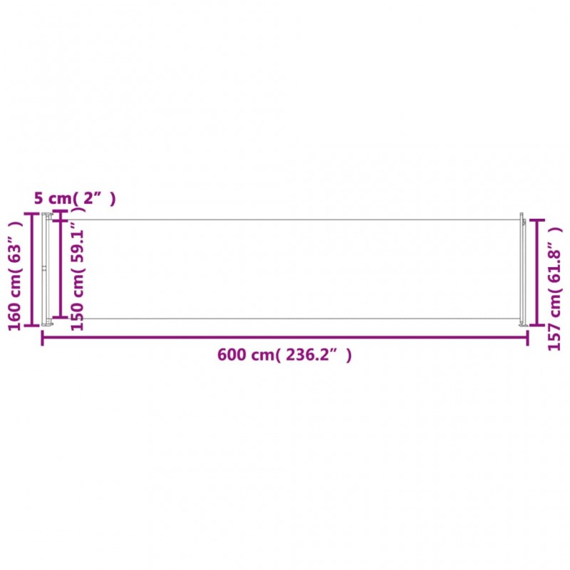 Σκίαστρο Πλαϊνό Συρόμενο Βεράντας Καφέ 160 x 600 εκ.