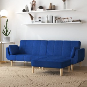 Καναπές Κρεβάτι Διθέσιος Μπλε Ύφασμα με Υποπόδιο & 2 Μαξιλάρια