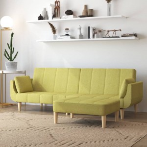 Καναπές Κρεβάτι Διθέσιος Πράσινος Ύφασμα Υποπόδιο & 2 Μαξιλάρια